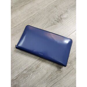 Theory Patent Leather Zip Wallet in Deep Blue